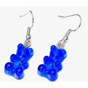 Blue Resin Gummy Bear Dangle Earrings